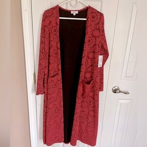 Lularoe Red Floral Open Front Cardigan with Pockets, Size M - NWT